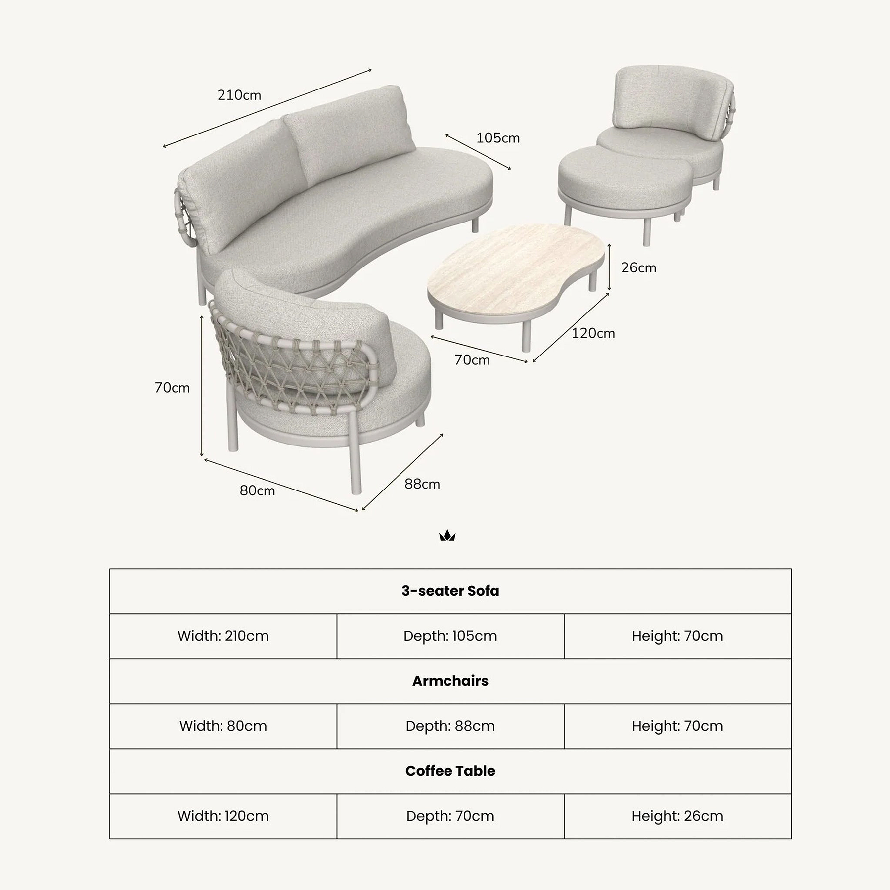 Koko 5 Seater Lounging Set with Coffee Table Footstool from Roseland Furniture