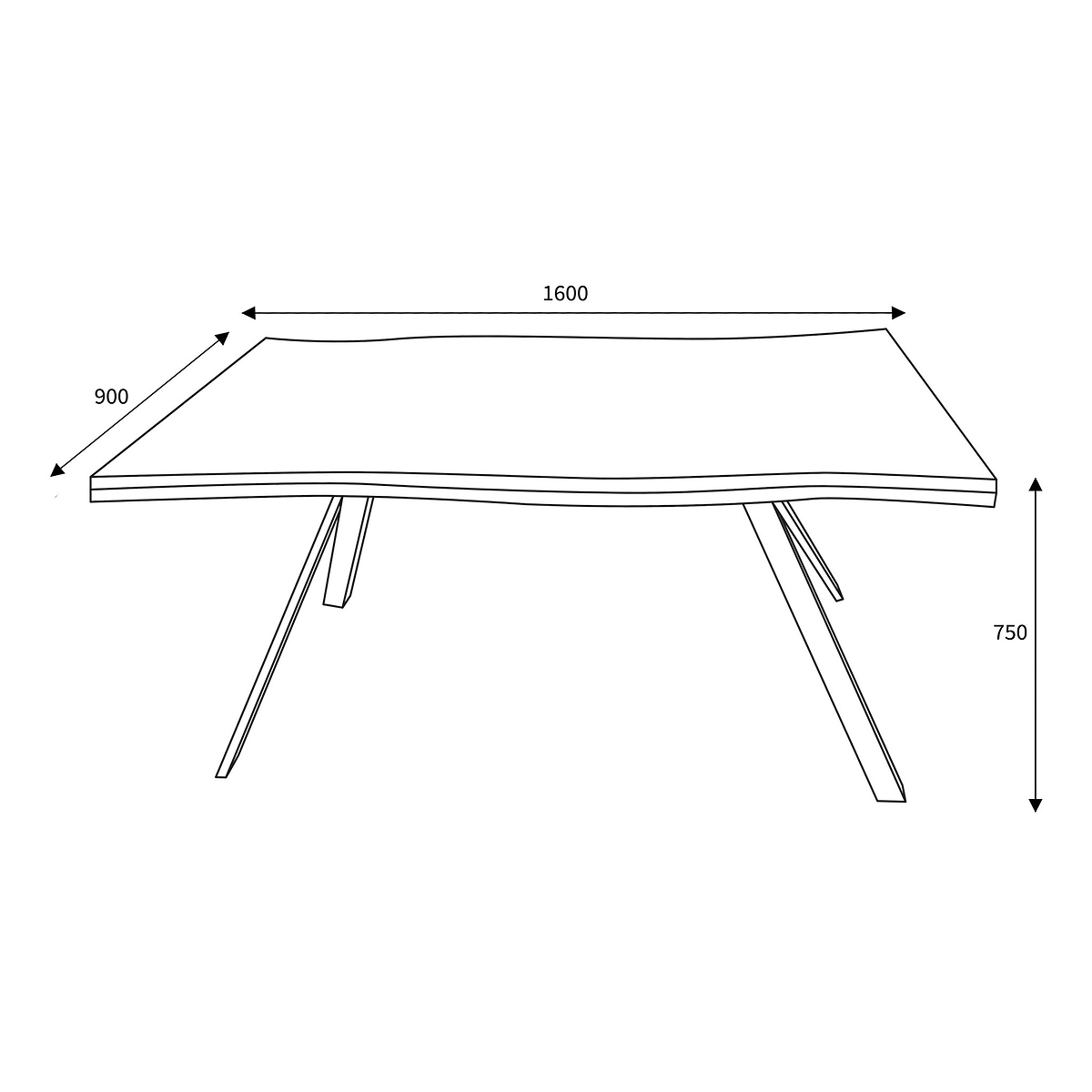Kenwyn 160cm Curved Dining Table dimensions