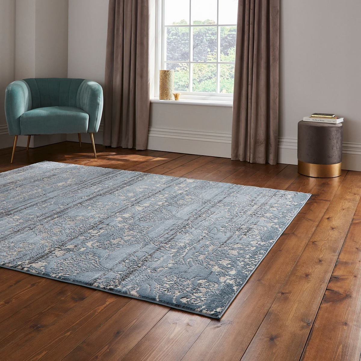 Midnight Laurence Llewelyn-Bowen Ornate Metallic Rug from Roseland Furniture