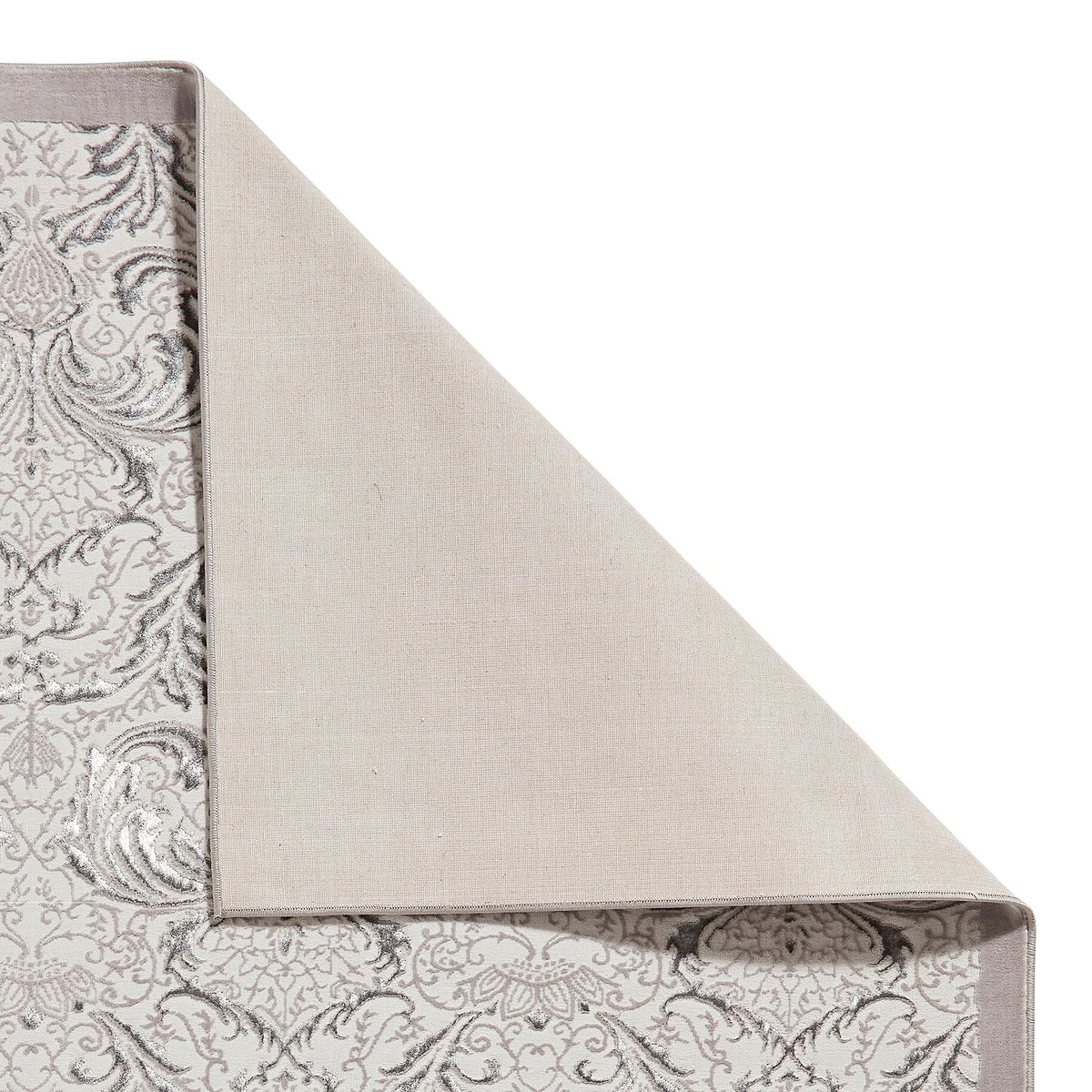 Silver Laurence Llewelyn-Bowen Ornate Metallic Rug from Roseland Furniture