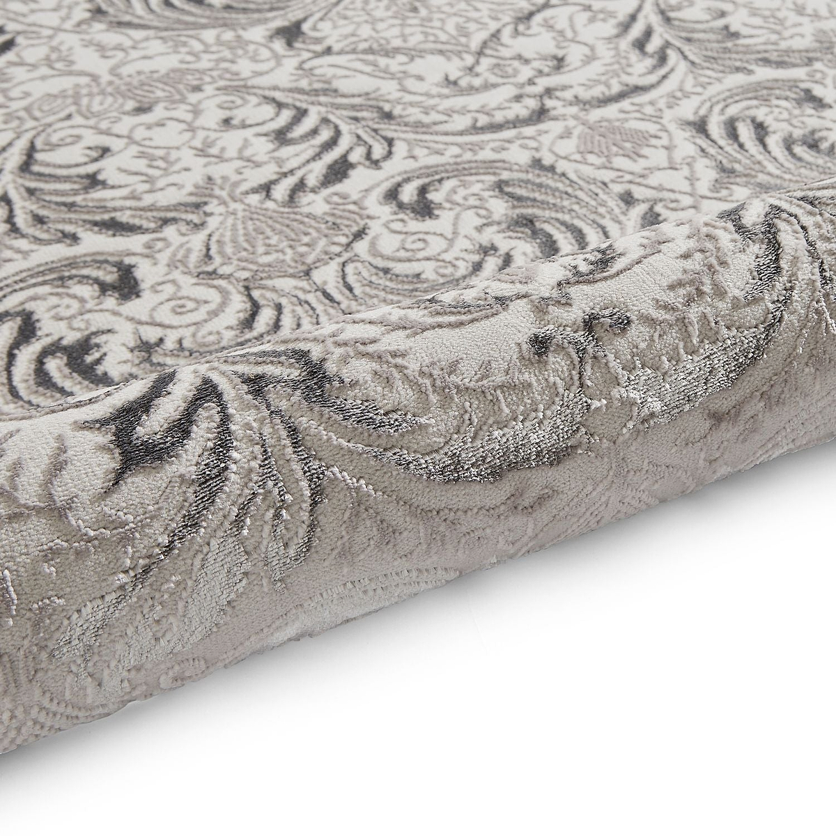 Silver Laurence Llewelyn-Bowen Ornate Metallic Rug from Roseland Furniture