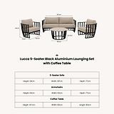 Lucca 5 Seater Lounging Set with Coffee Table dimensions