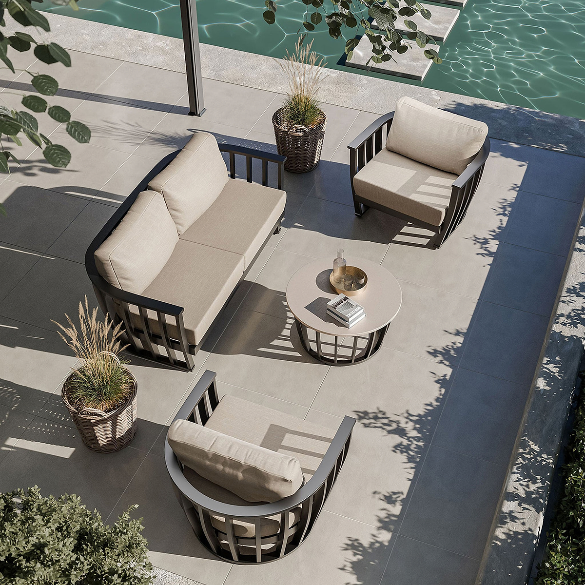 Lucca 5 Seater Lounging Set with Coffee Table Black from Roseland Furniture