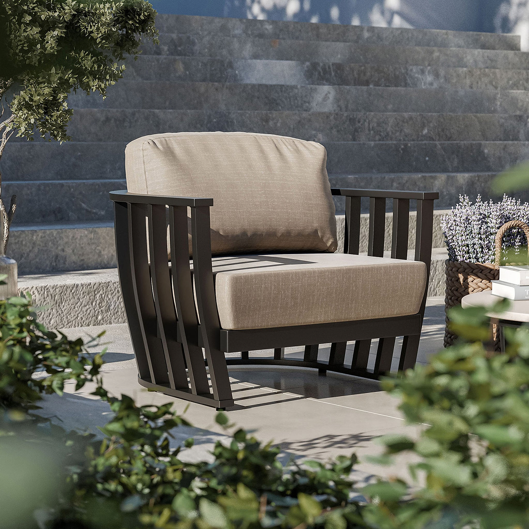 Lucca 5 Seater Lounging Set with Coffee Table Black from Roseland Furniture