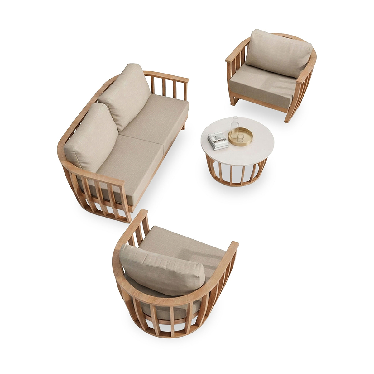 Lucca 5 Seater Lounging Set with Coffee Table Teak Effect from Roseland Furniture