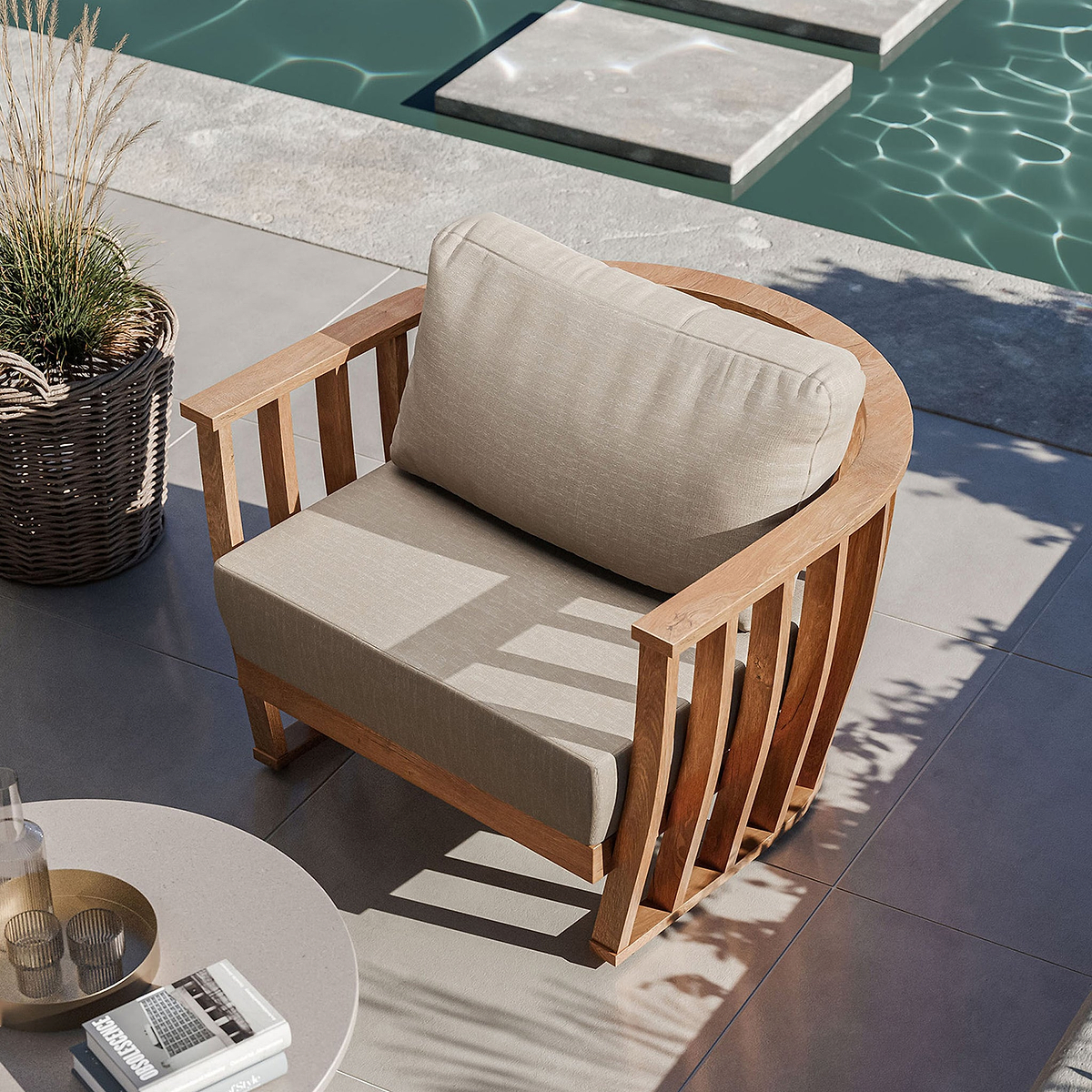 Lucca 5 Seater Lounging Set with Coffee Table Teak Effect from Roseland Furniture