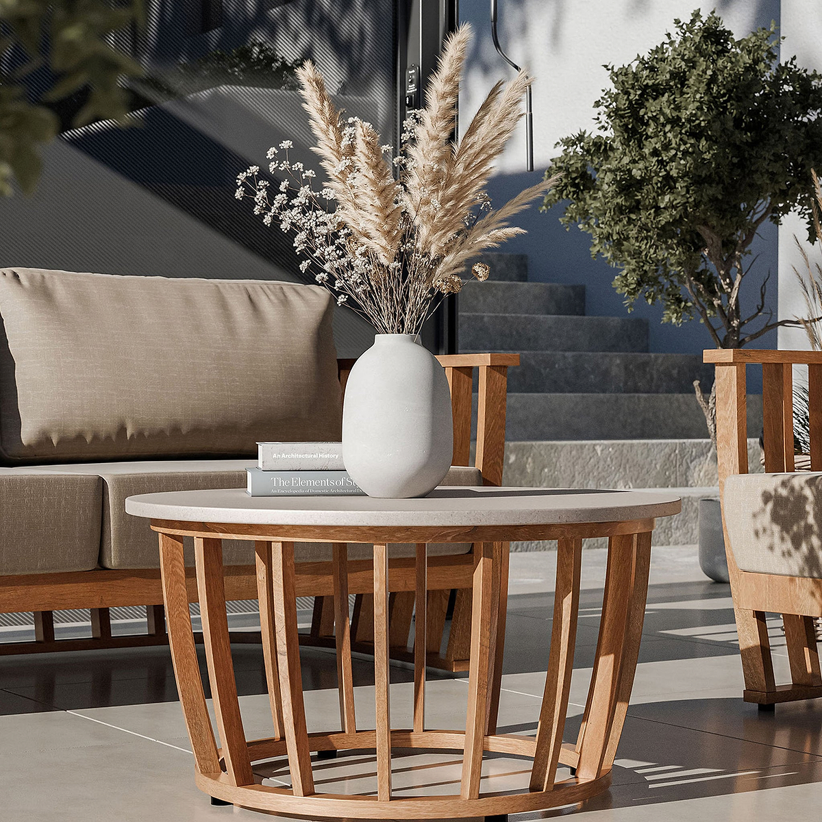 Lucca 5 Seater Lounging Set with Coffee Table Teak Effect from Roseland Furniture