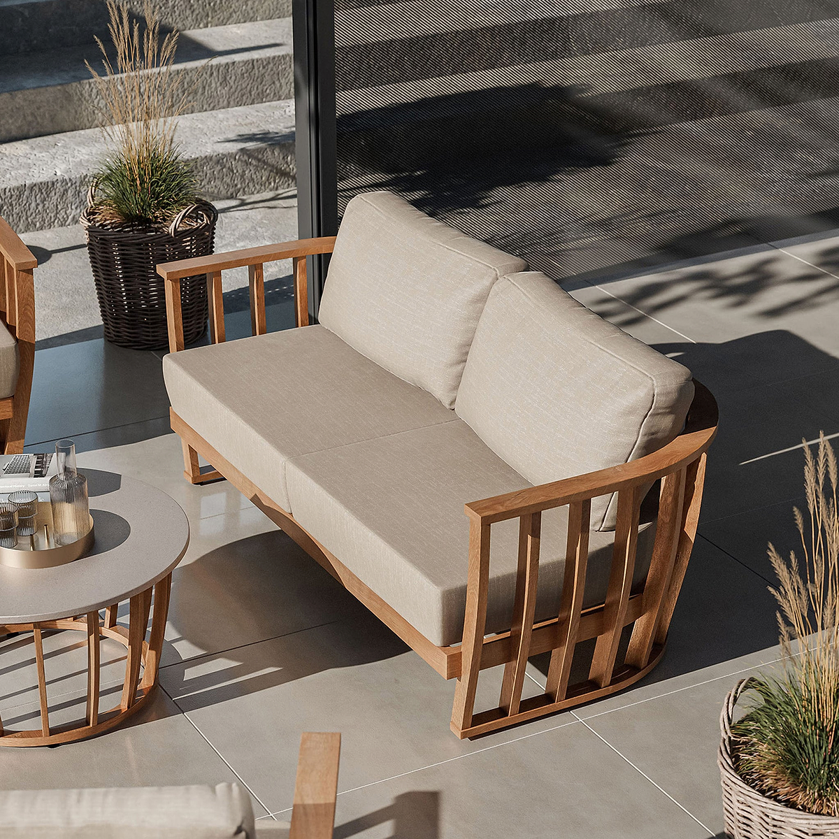 Lucca 5 Seater Lounging Set with Coffee Table Teak Effect from Roseland Furniture