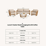 Lucca 5 Seater Acacia Lounging Set with Coffee Table dimensions