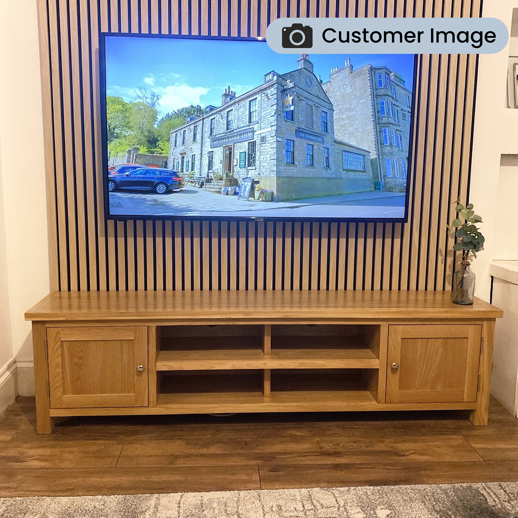 London Oak 180cm Extra Wide TV Stand from Roseland Furniture