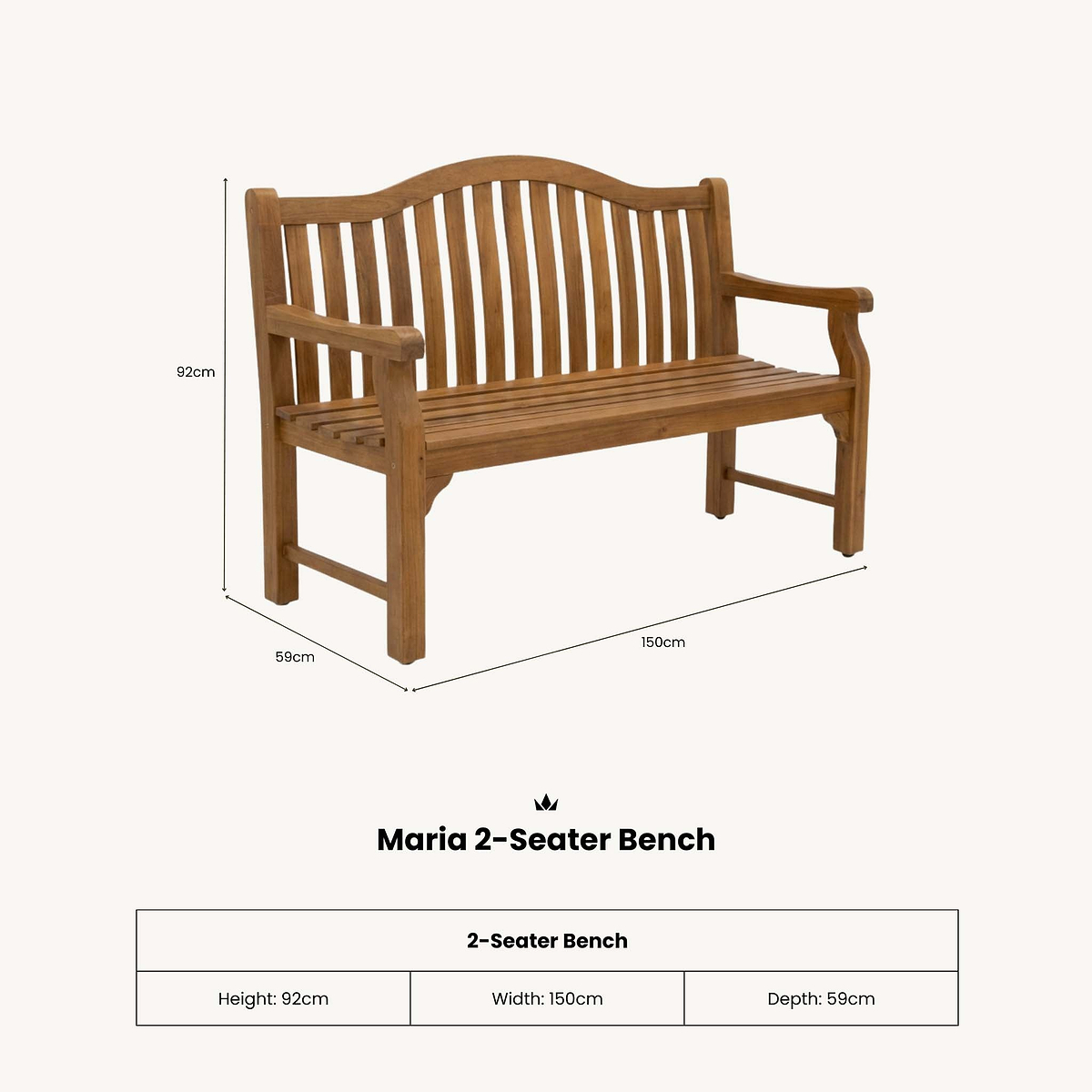 Maria 150cm 2 Seater Acacia Garden Bench