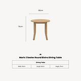 Maris 2 Seater Round Bistro Table Set dimensions