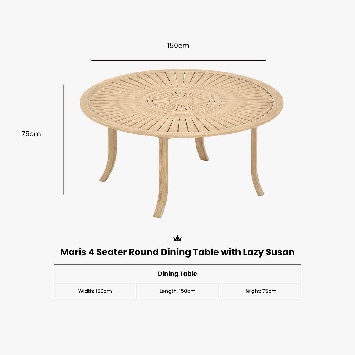 Maris 6 Seater Round Dining Table dimensions
