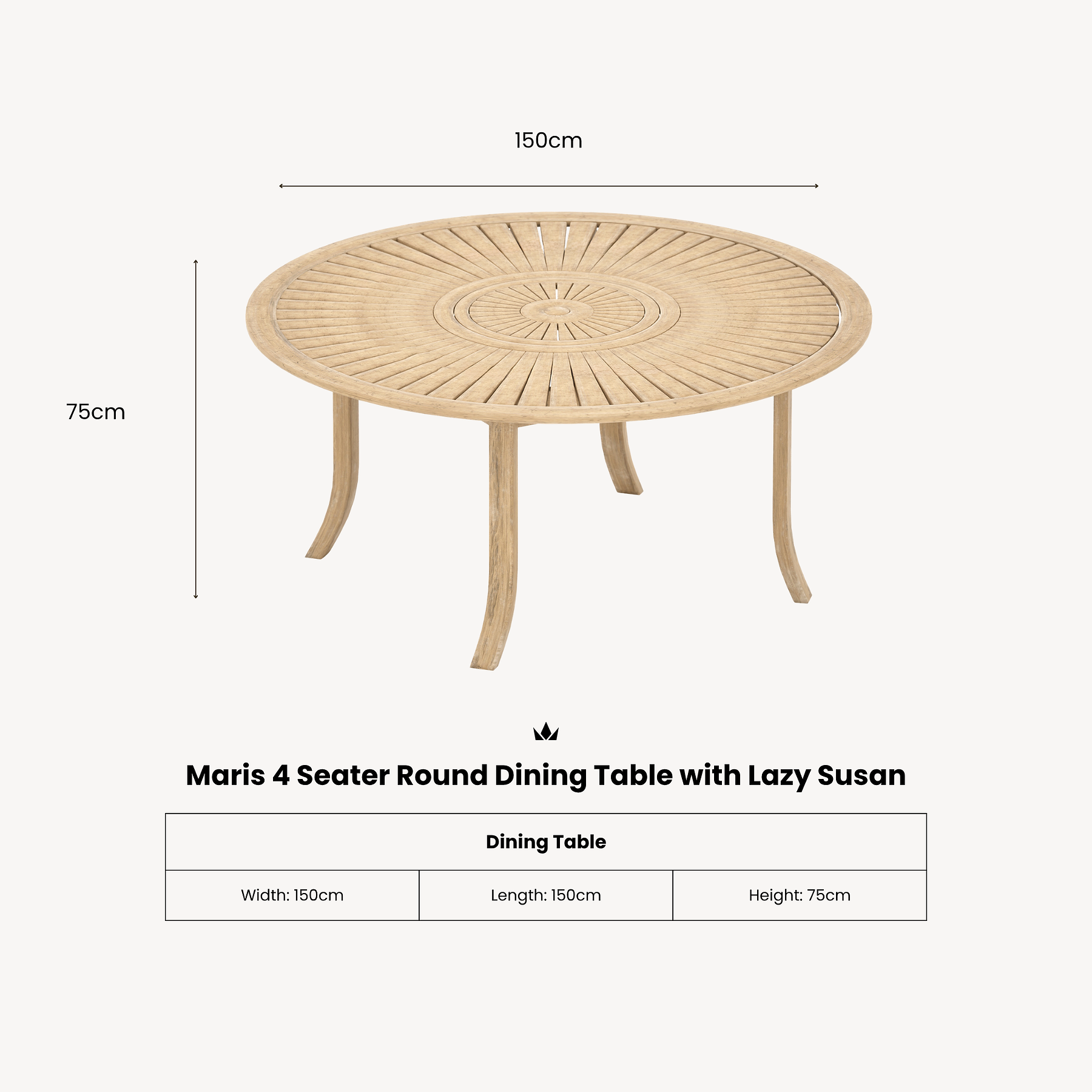 Maris 6 Seater Round Dining Table dimensions