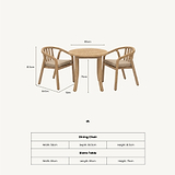 Maris 2 Seater Round Bistro Set with Riven Chairs dimensions