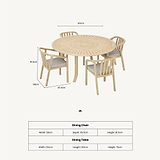 Maris 4 Seater Round Dining Table Set with Riven Chairs dimensions