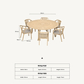 Maris 6 Seater Round Dining Table Set with Riven Chairs dimensions