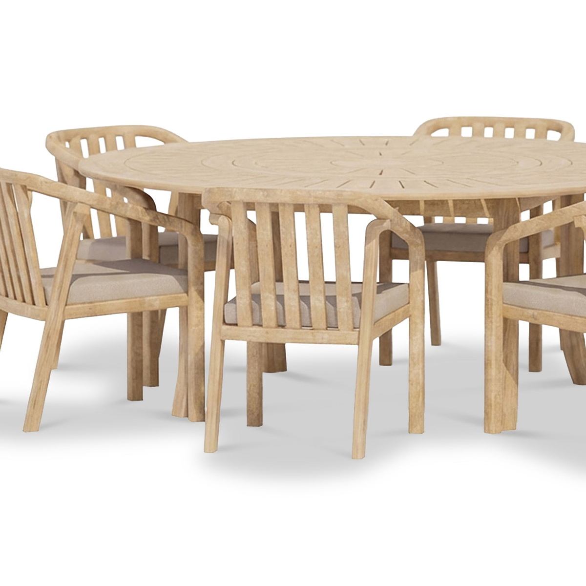 Maris 6 Seater Round Dining Set W Riven Chairs Lazy Susan from Roseland Furniture