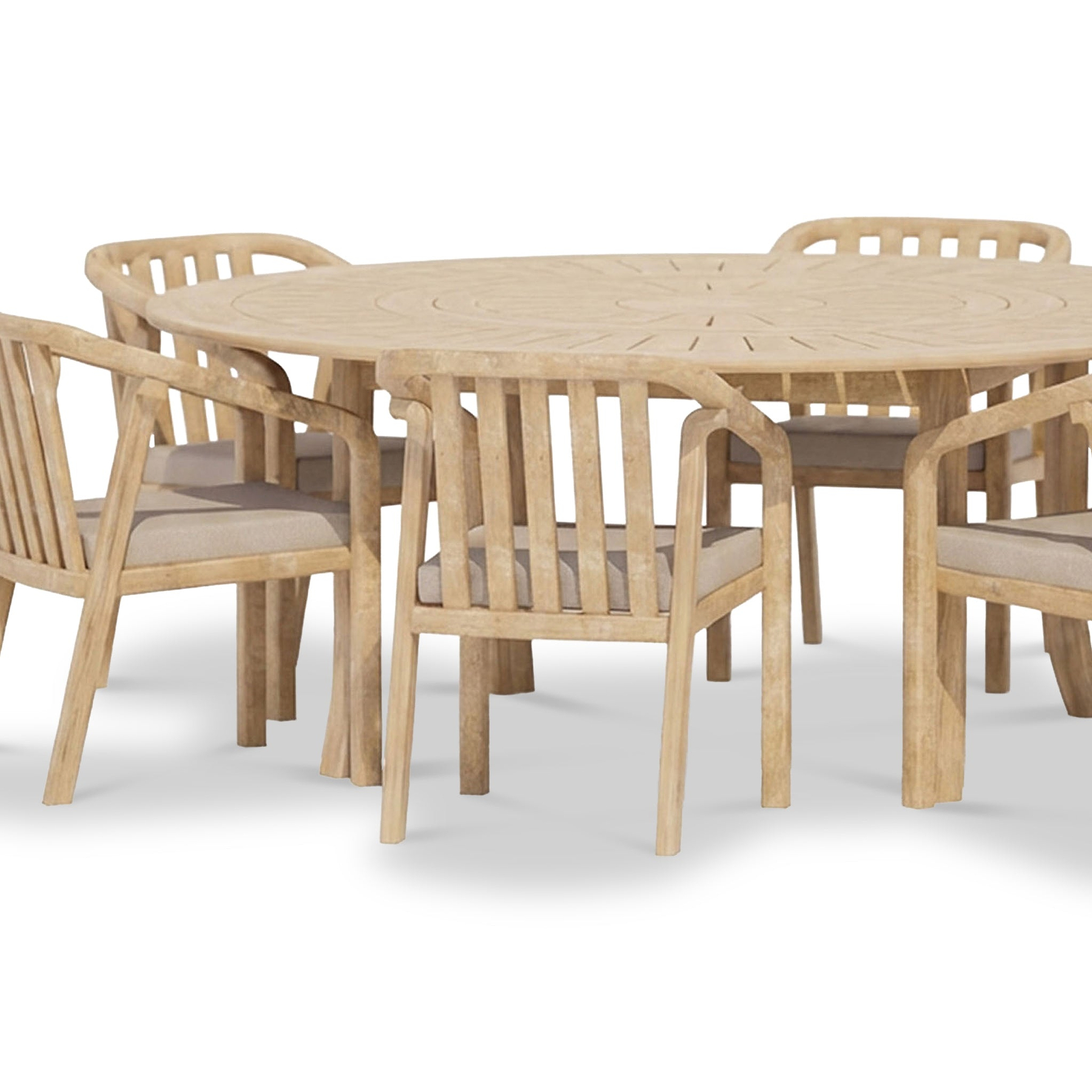 Maris 6 Seater Round Dining Set W Riven Chairs Lazy Susan from Roseland Furniture