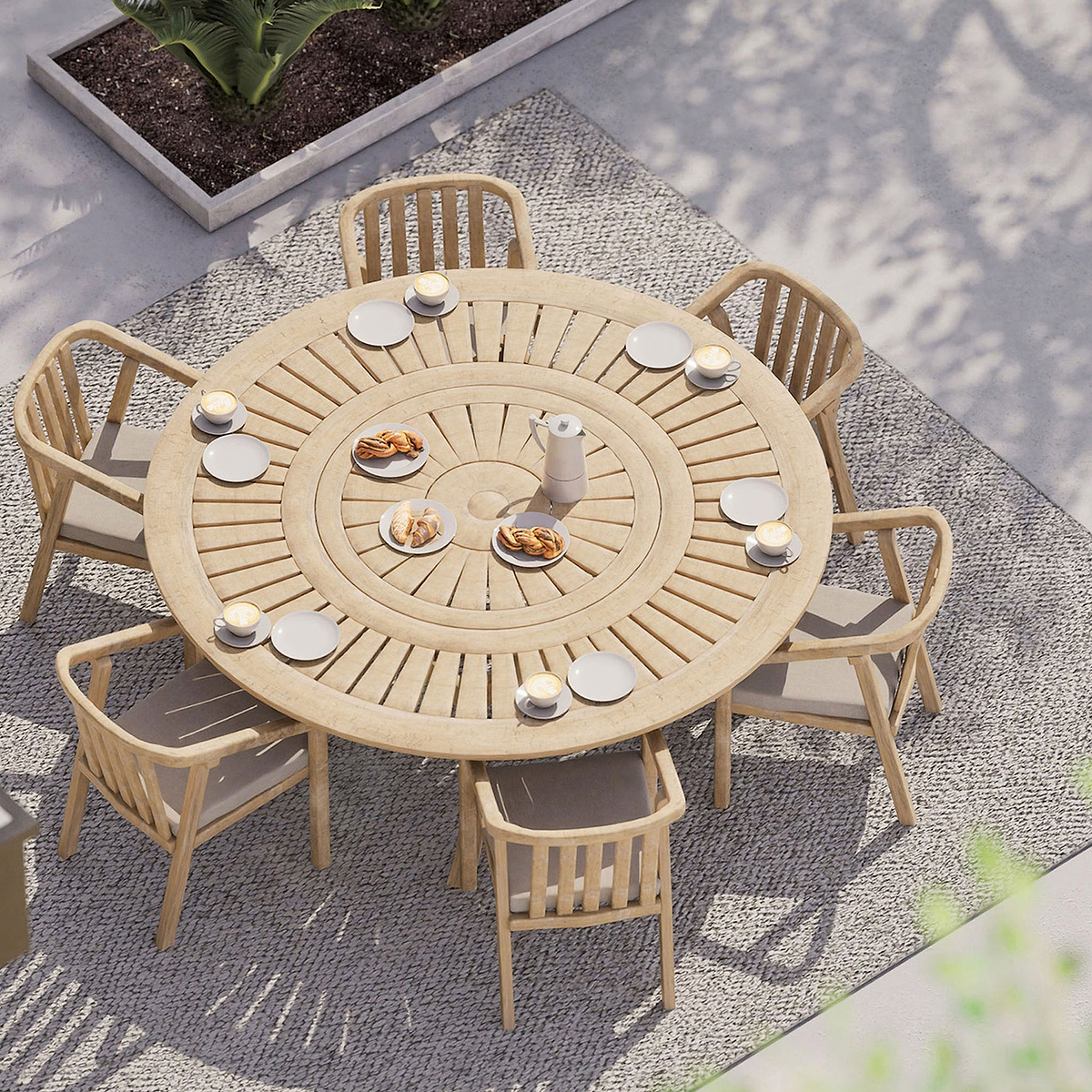 Maris 6 Seater Round Dining Set W Riven Chairs Lazy Susan from Roseland Furniture