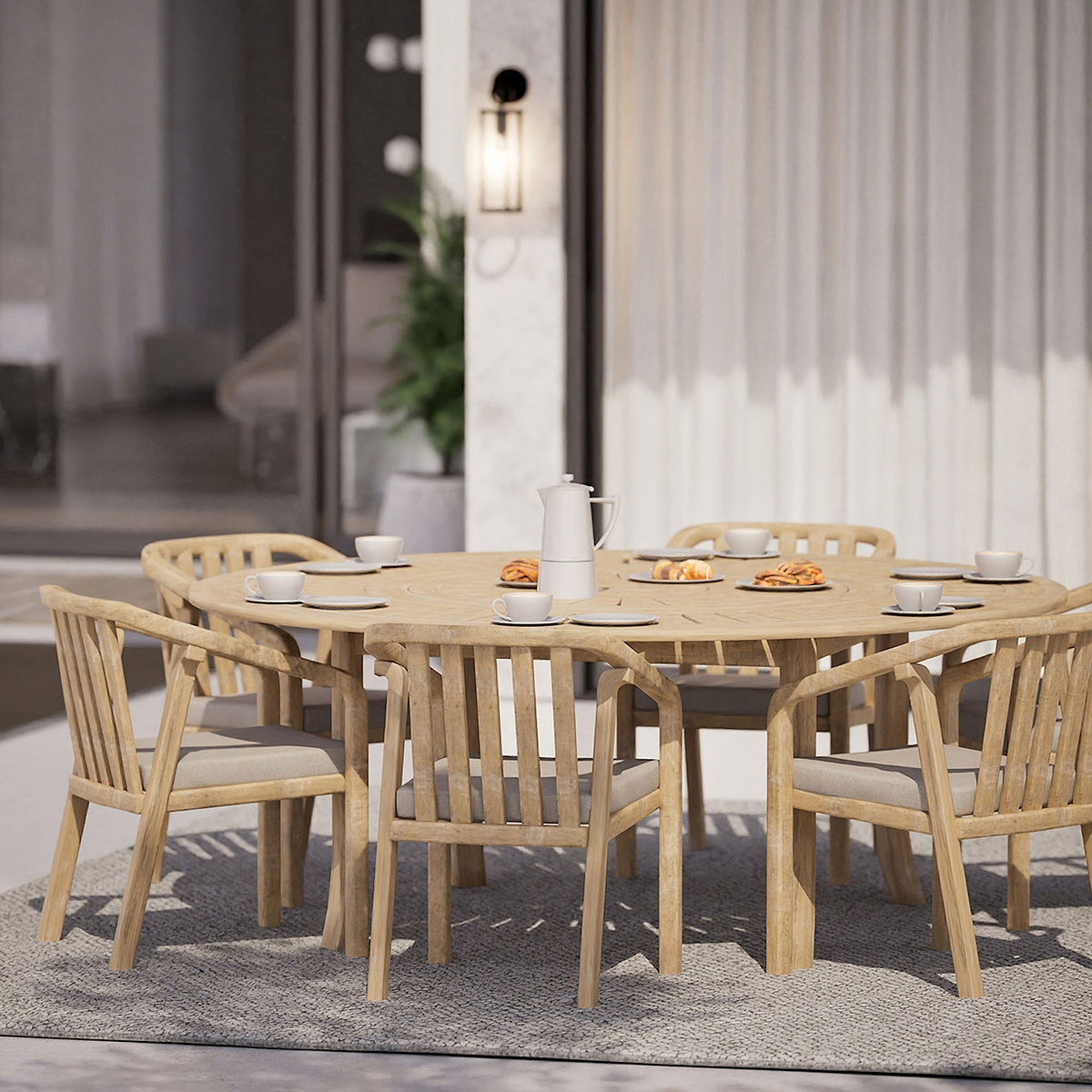 Maris 6 Seater Round Dining Set W Riven Chairs Lazy Susan from Roseland Furniture