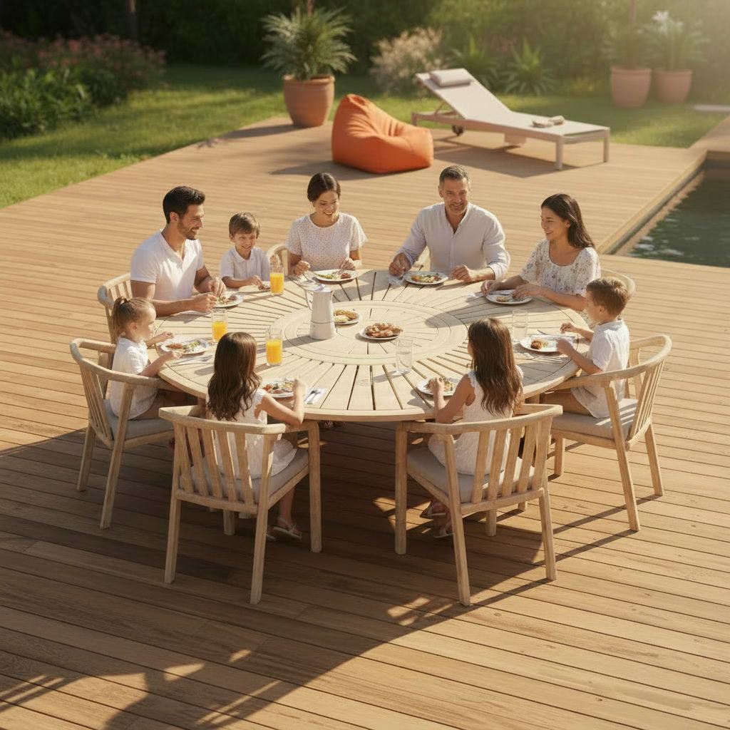 Maris 8 Seater Round Dining Table Set with Riven Chairs from Roseland Furniture