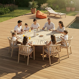 Maris 8 Seater Round Dining Table Set with Riven Chairs from Roseland Furniture
