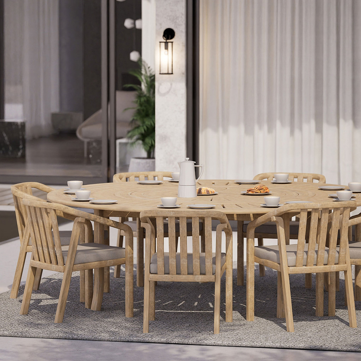 Maris 8 Seater Round Bistro Set with Riven Chairs Lazy Susan from Roseland Furniture