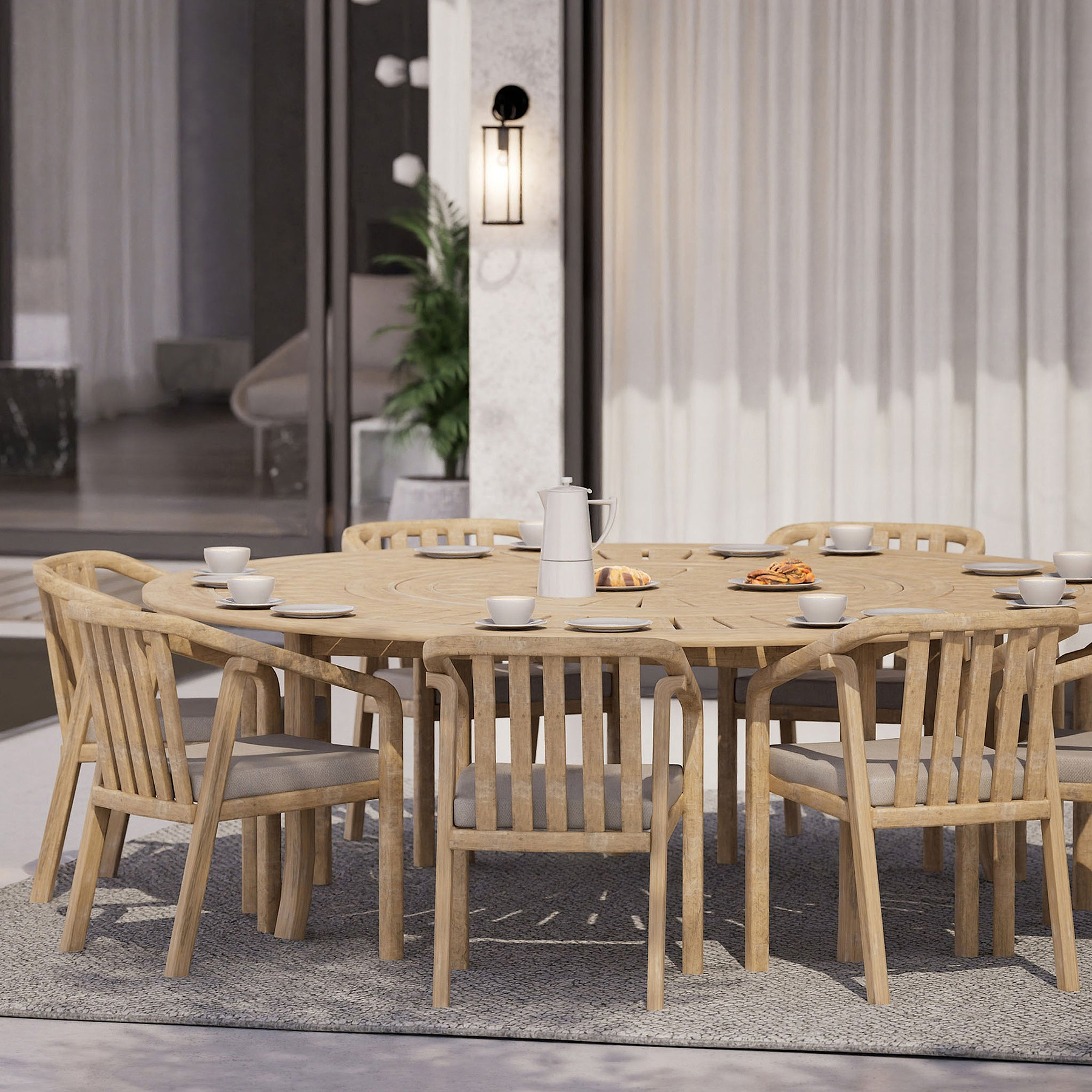 Maris 8 Seater Round Bistro Set with Riven Chairs Lazy Susan from Roseland Furniture