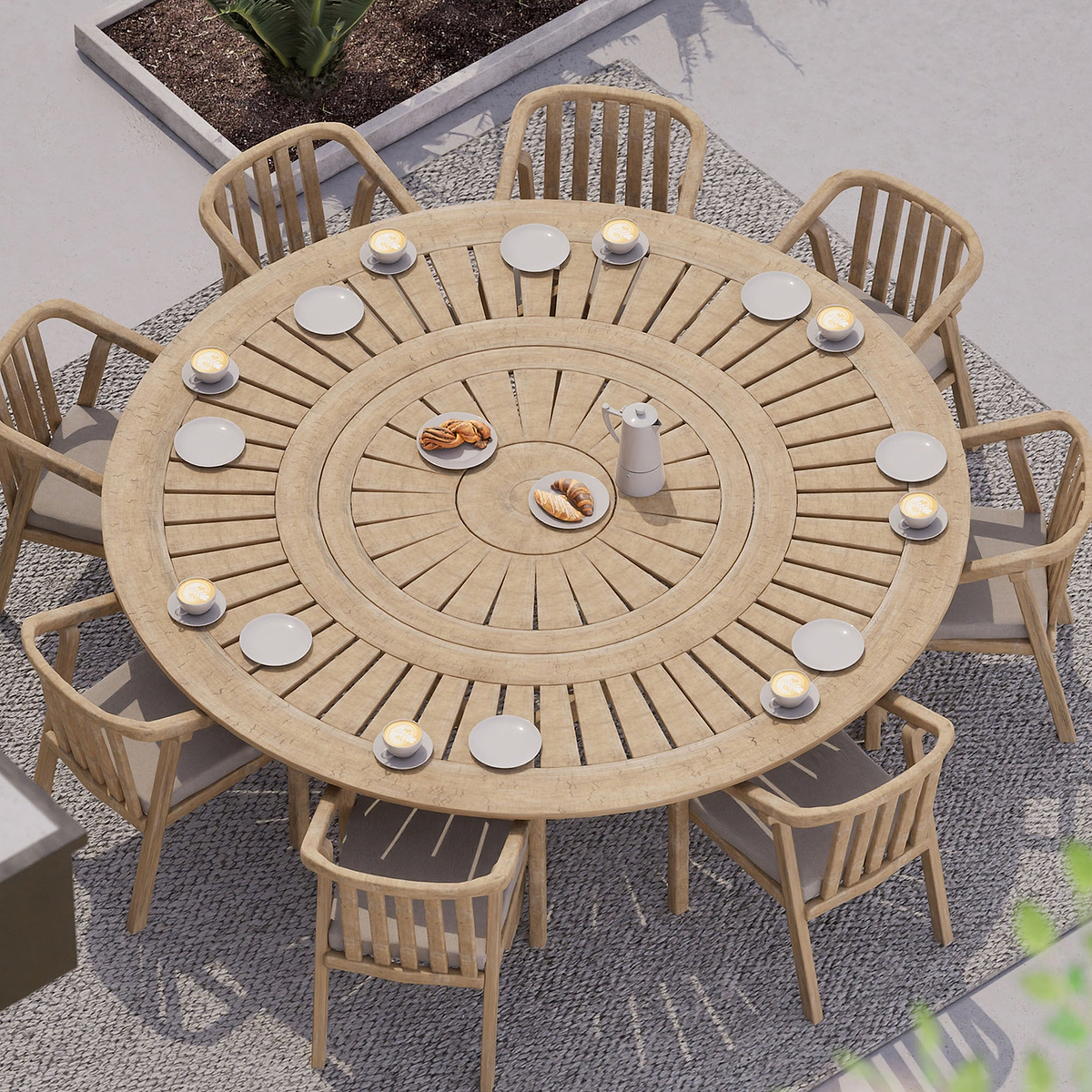 Maris 8 Seater Round Bistro Set with Riven Chairs Lazy Susan from Roseland Furniture