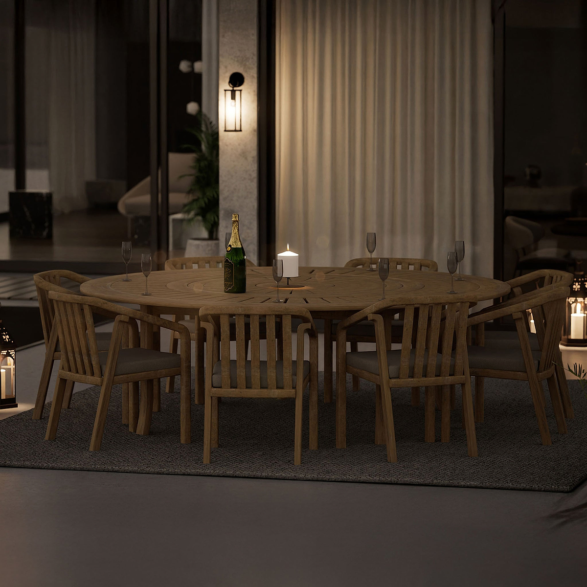 Maris 8 Seater Round Bistro Set with Riven Chairs Lazy Susan from Roseland Furniture