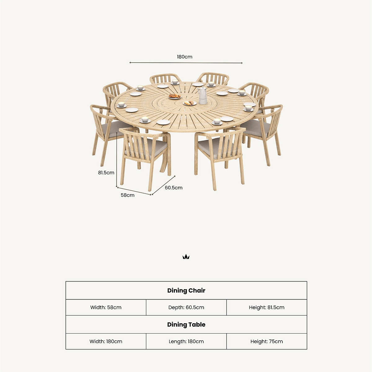 Maris 8 Seater Round Bistro Set with Riven Chairs Lazy Susan from Roseland Furniture