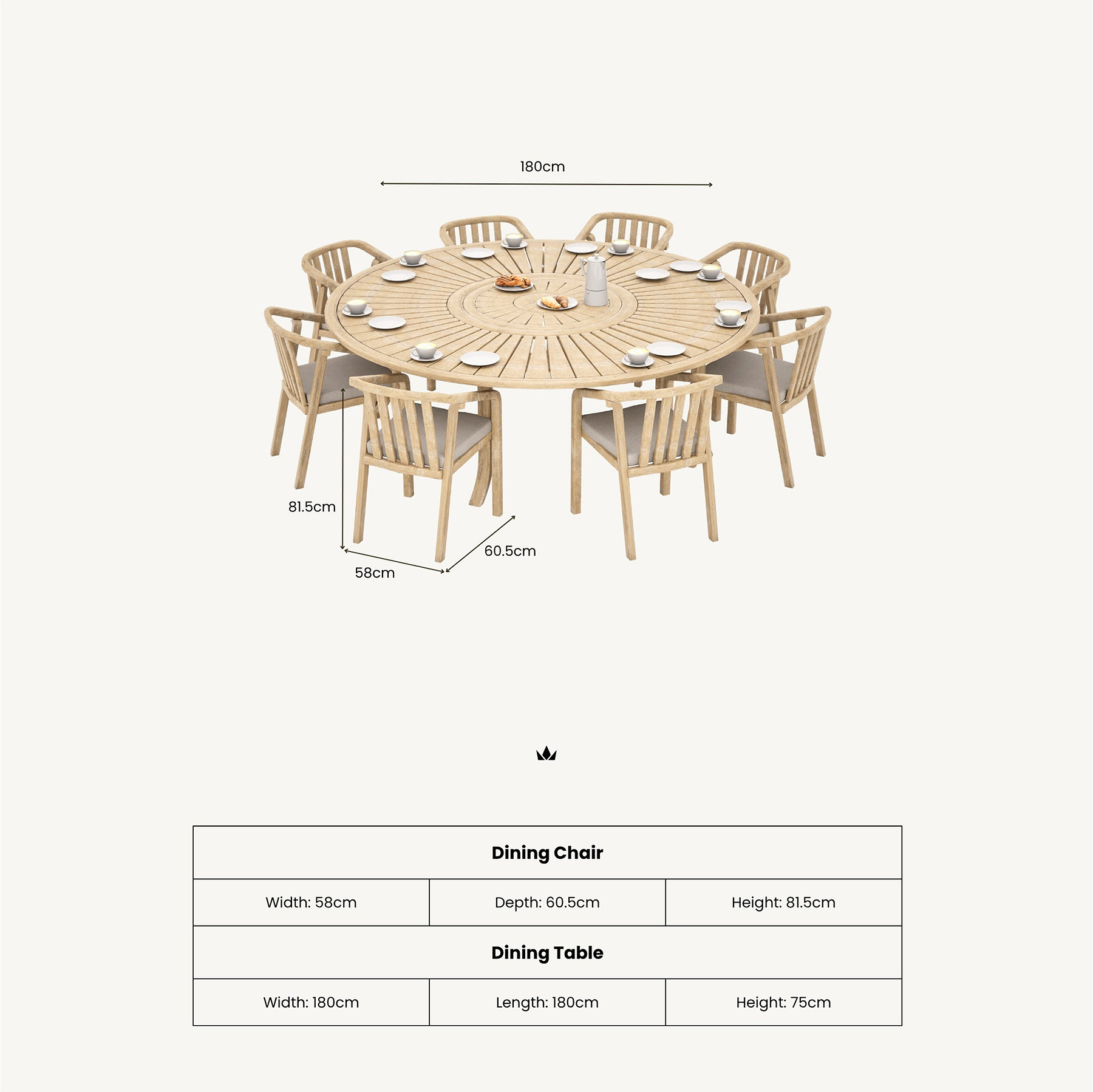 Maris 8 Seater Round Bistro Set with Riven Chairs Lazy Susan from Roseland Furniture