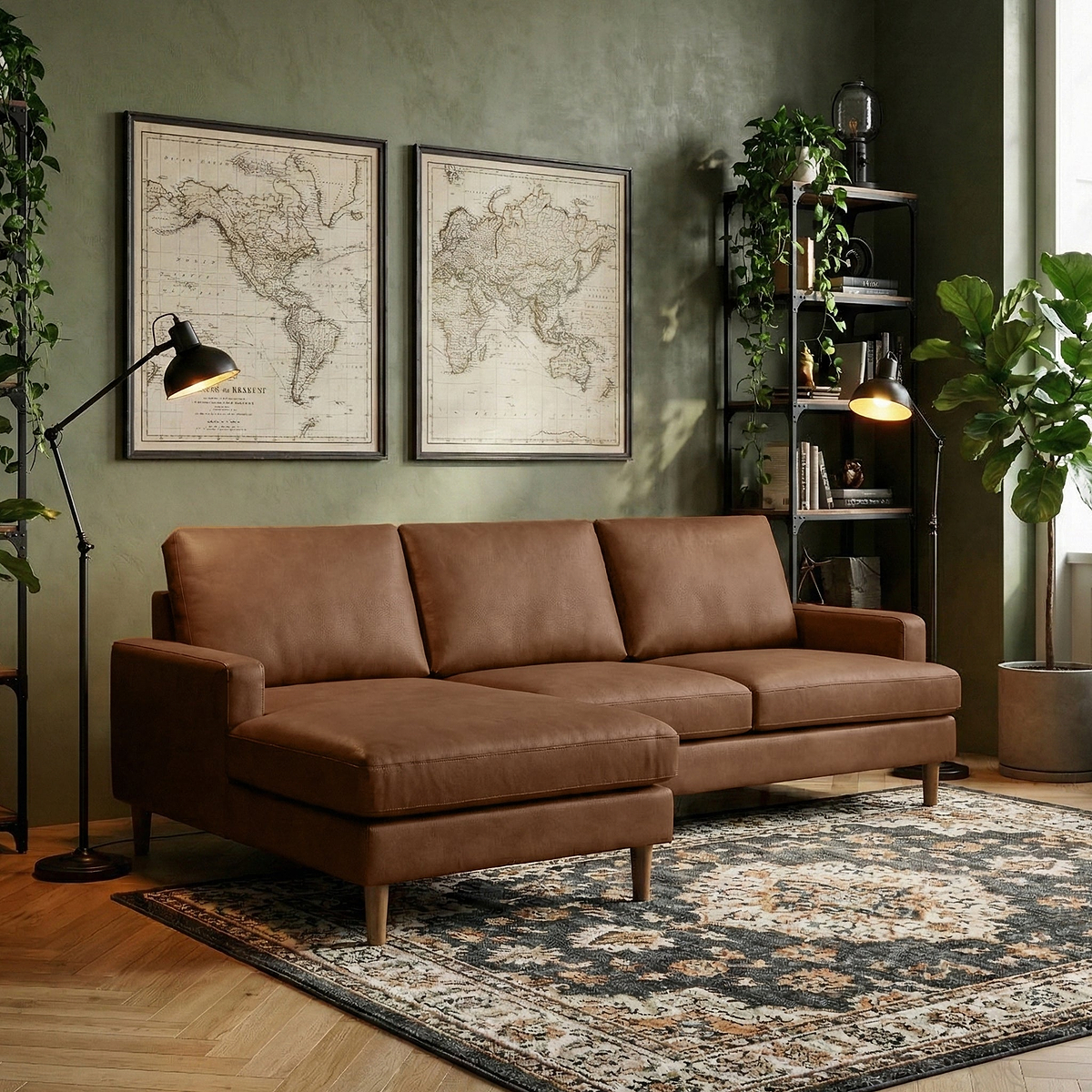 Max Brown Left Hand Faux Leather Corner Chaise Sofa from Roseland Furniture