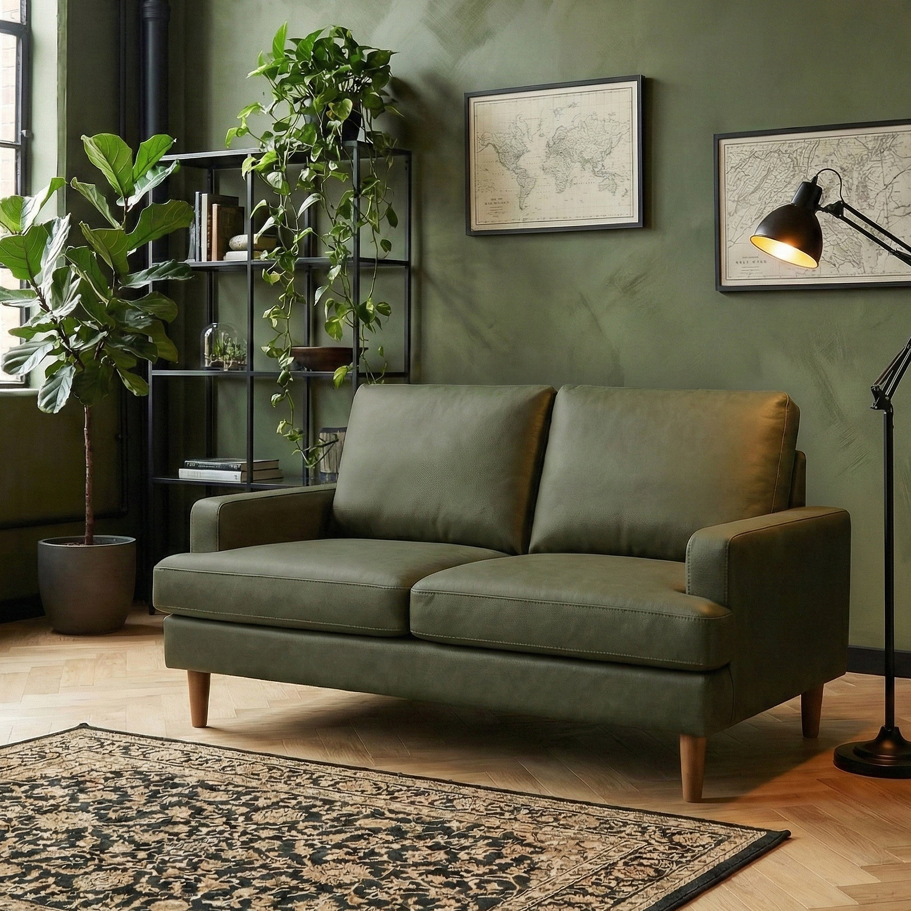 Max Moss Green Faux Leather 2 Seater Sofa from Roseland Furniture