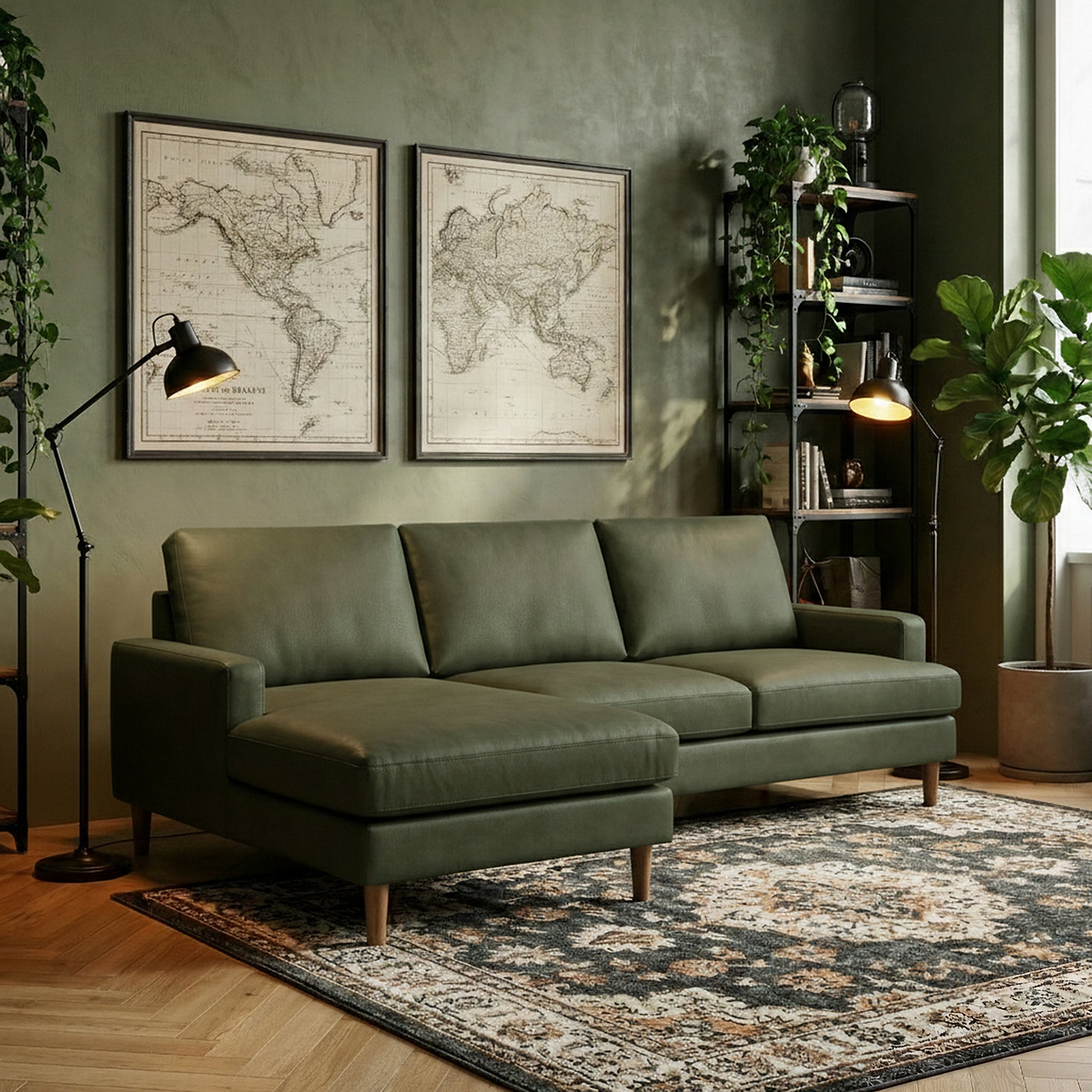 Max Green Left Hand Faux Leather Corner Chaise Sofa from Roseland Furniture
