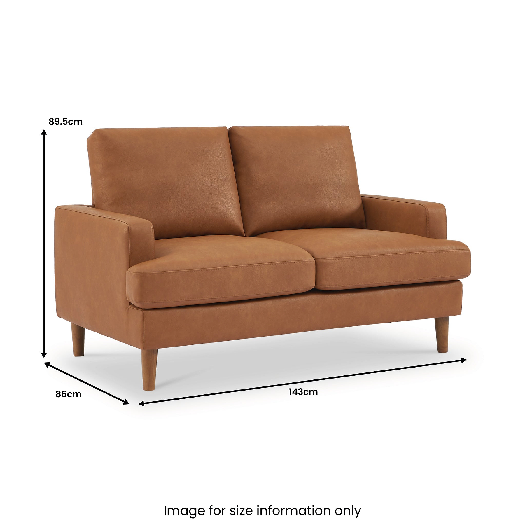 Max Tan Faux Leather 2 Seater Sofa dimensions
