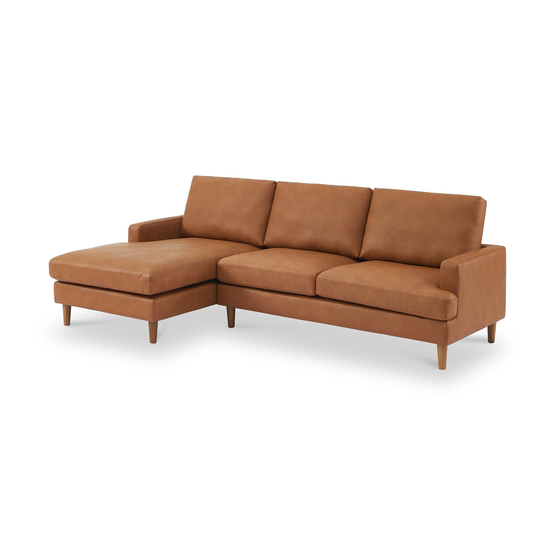 Max Tan Left Hand Faux Leather Corner Chaise Sofa from Roseland Furniture