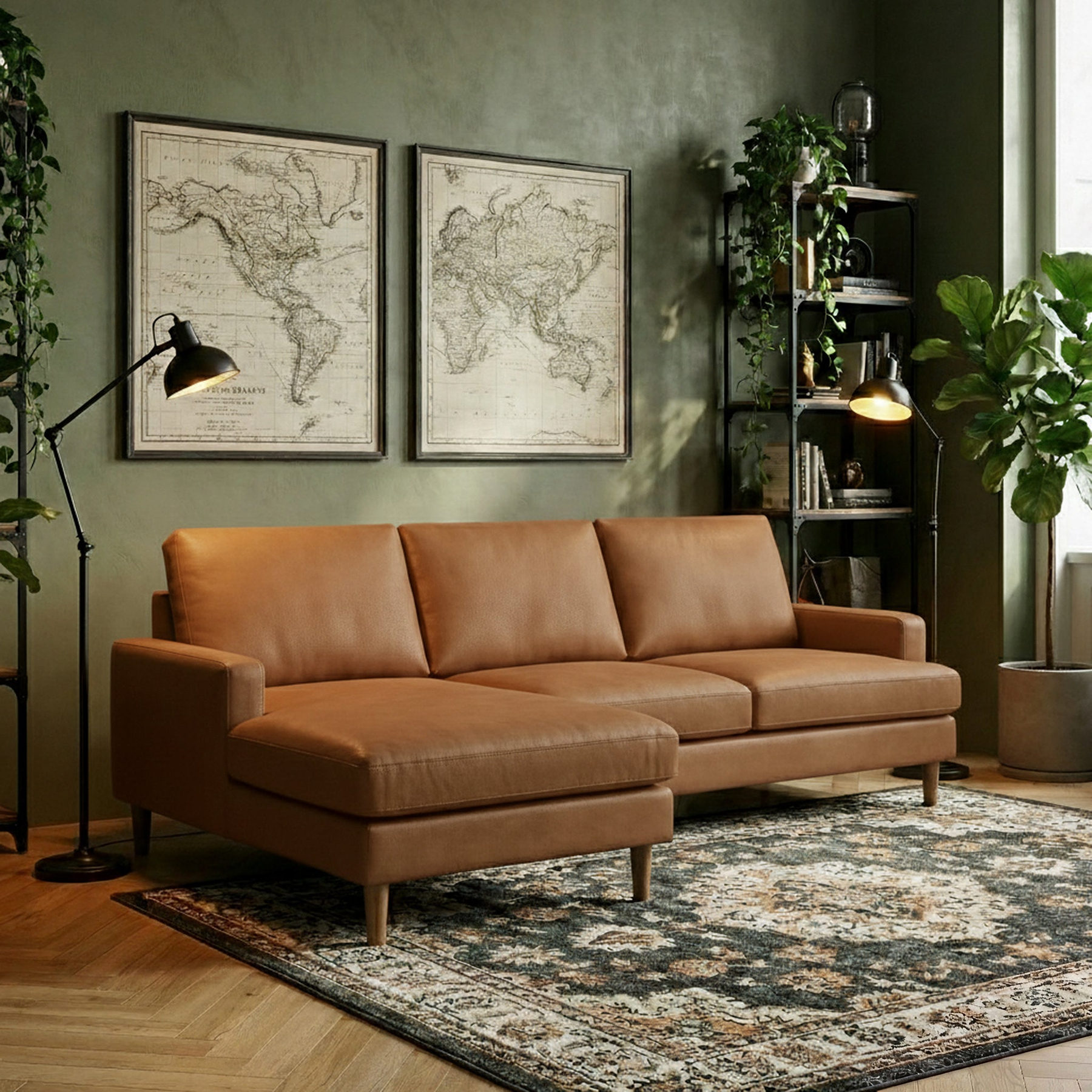 Max Tan Left Hand Faux Leather Corner Chaise Sofa from Roseland Furniture