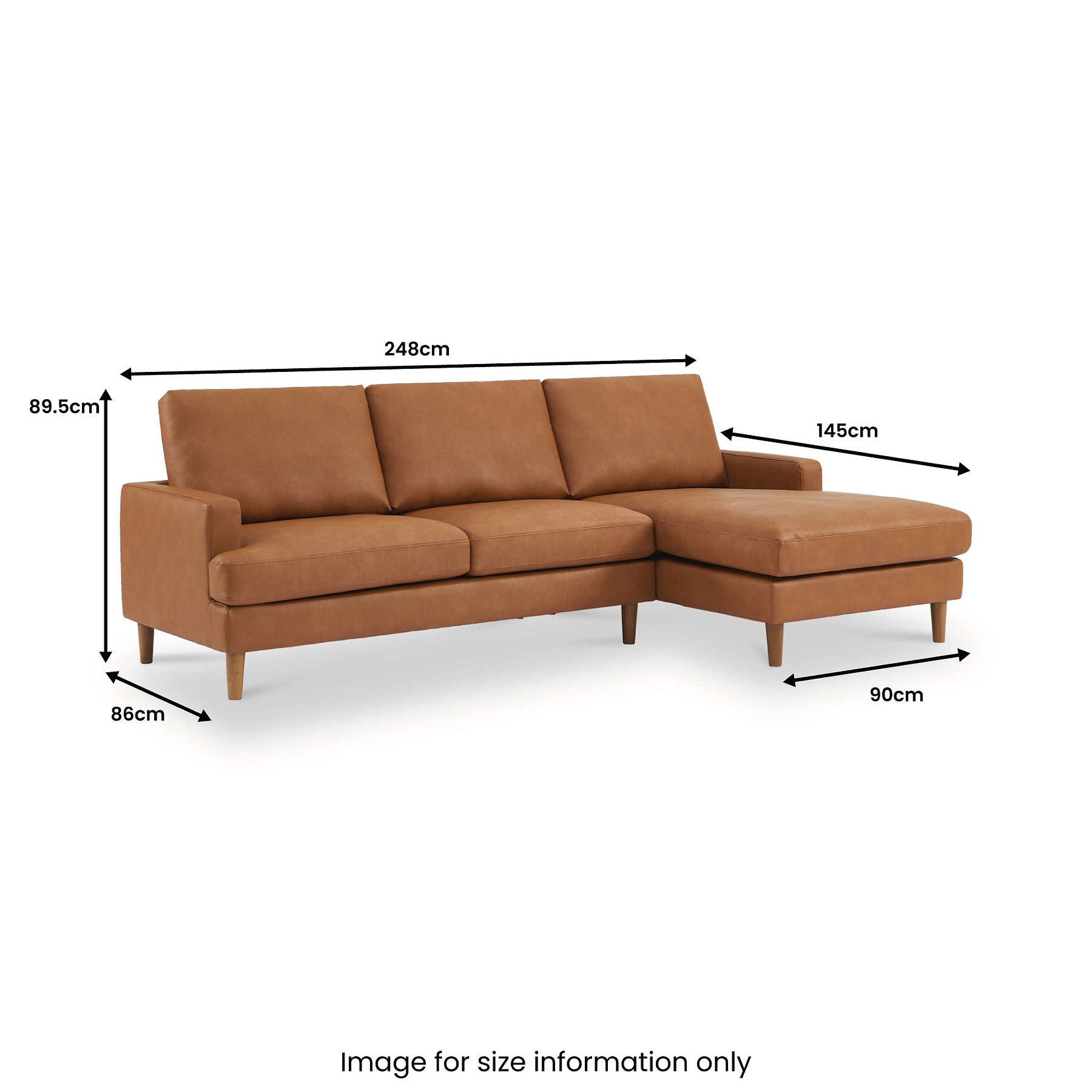 Max Faux Leather Corner Chaise Sofa dimensions