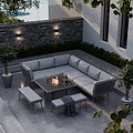 Mayfair 120cm Outdoor Corner Fire Pit Table Garden Lounge Set Grey from Roseland Furniture