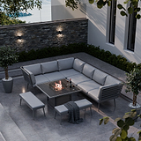 Mayfair 120cm Outdoor Corner Fire Pit Table Garden Lounge Set Grey from Roseland Furniture