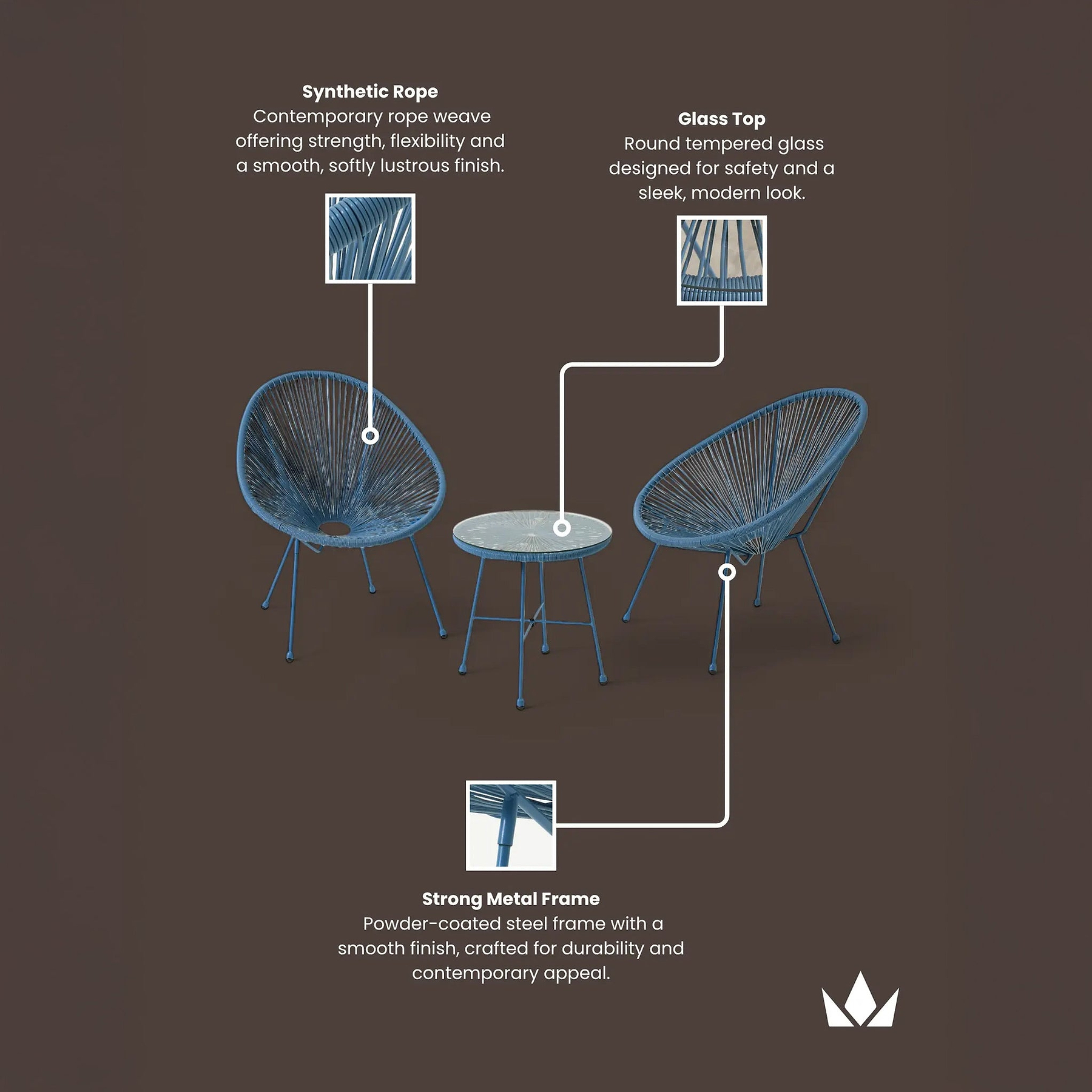 Monaco Blue 2 Seat Egg Chair Bistro Set
