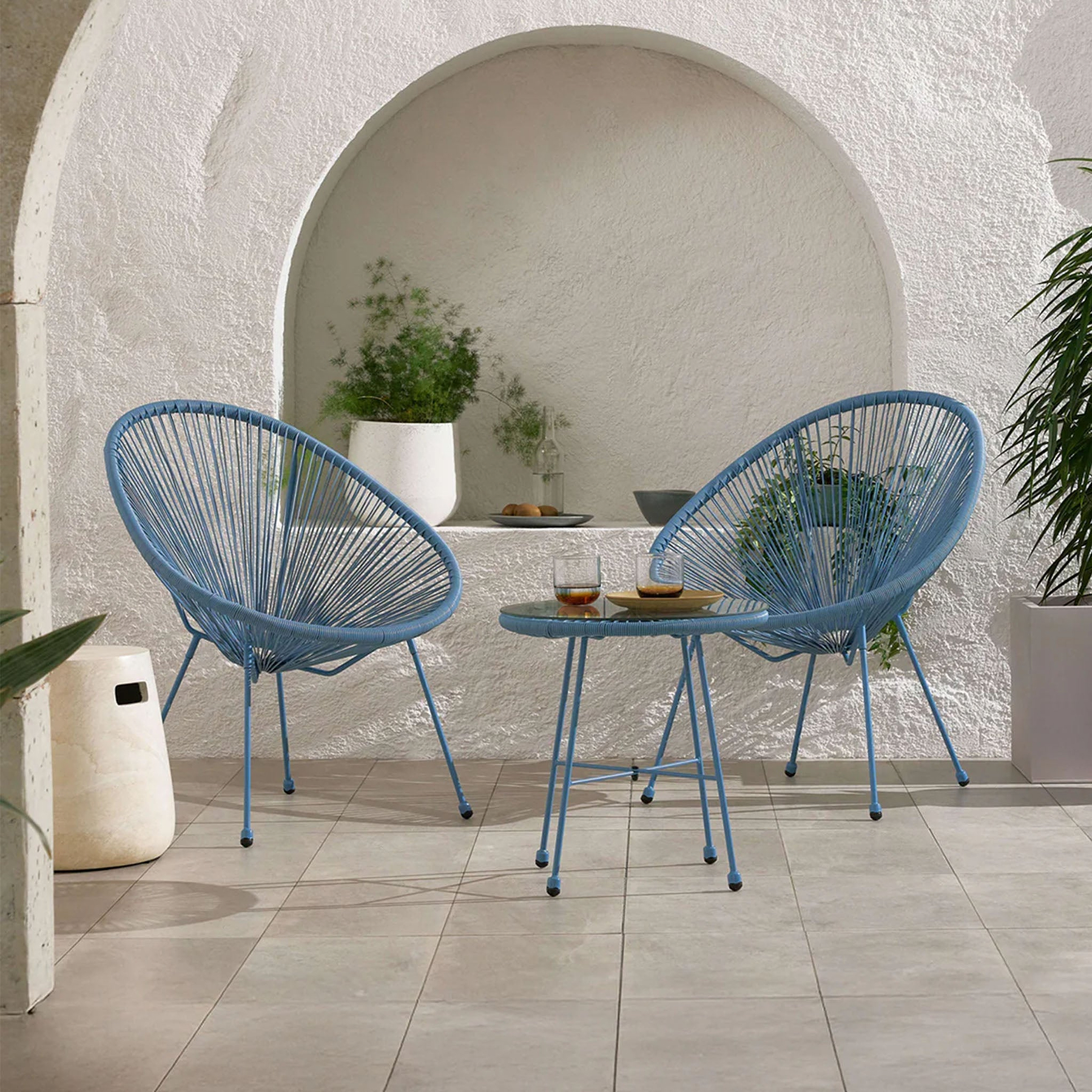 Monaco Blue 2 Seat Garden Egg Chair Bistro Set