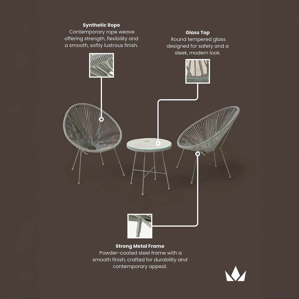 Monaco 2 Seat Egg Chair Bistro Set