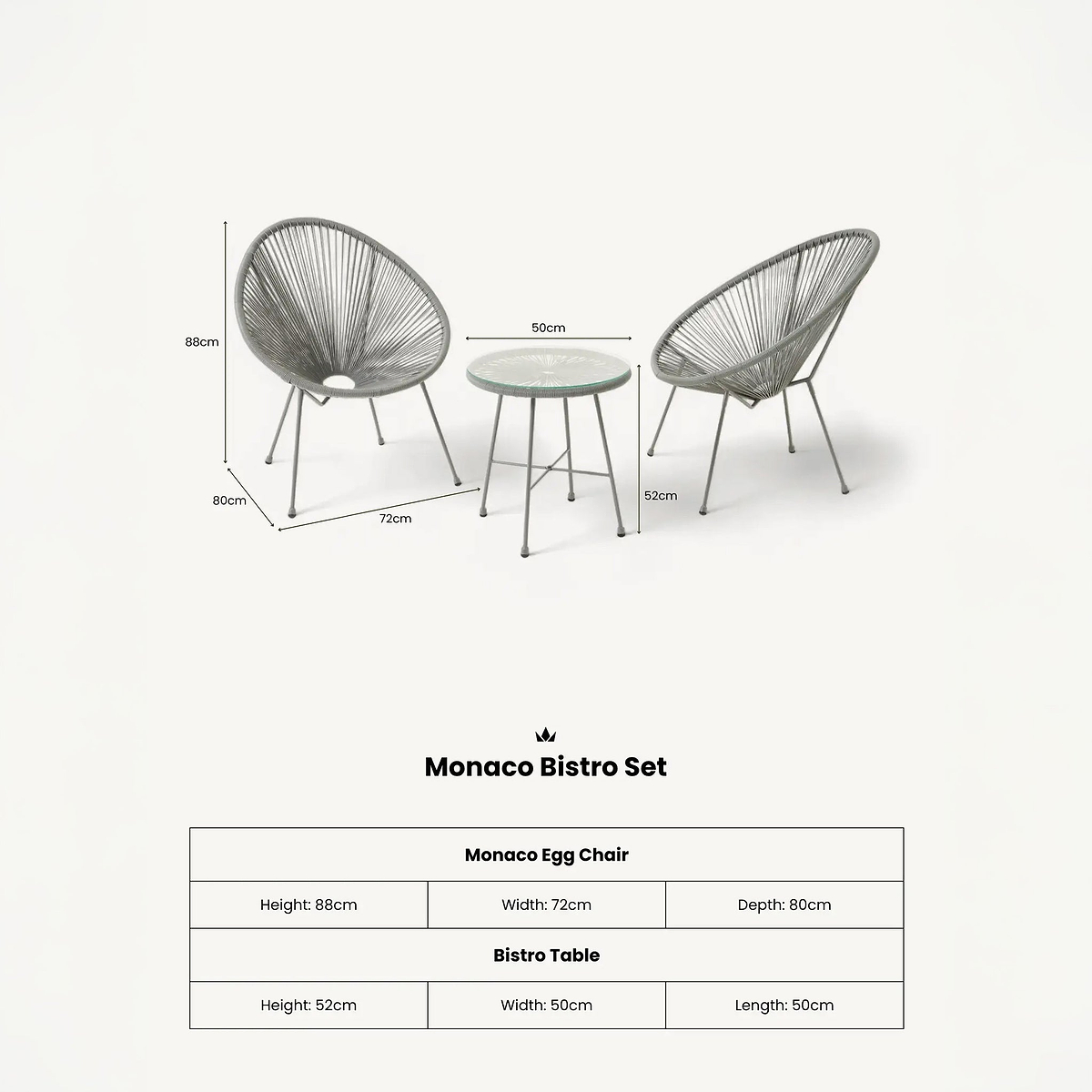 Monaco 2 Seat Egg Chair Bistro Set