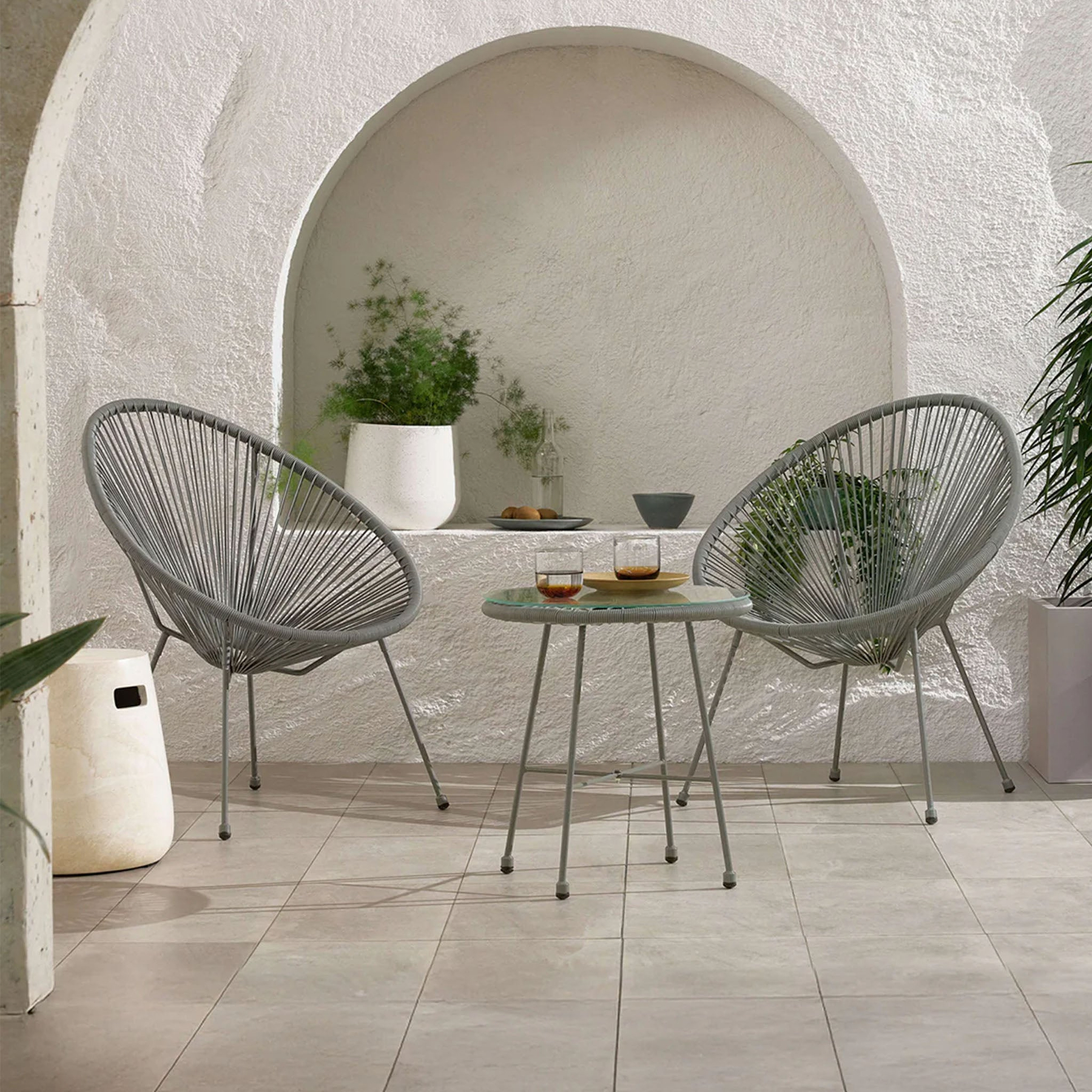 Monaco Grey 2 Seat Garden Egg Chair Bistro Set Lifestyle Setting