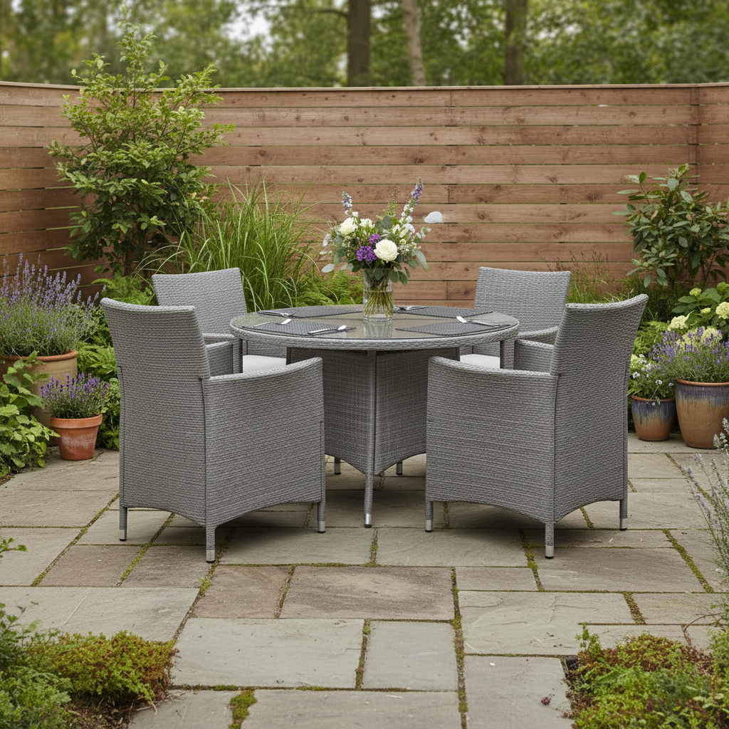 Vada 110cm 4 Seat Rattan Round Dining Set from Roseland Furniture