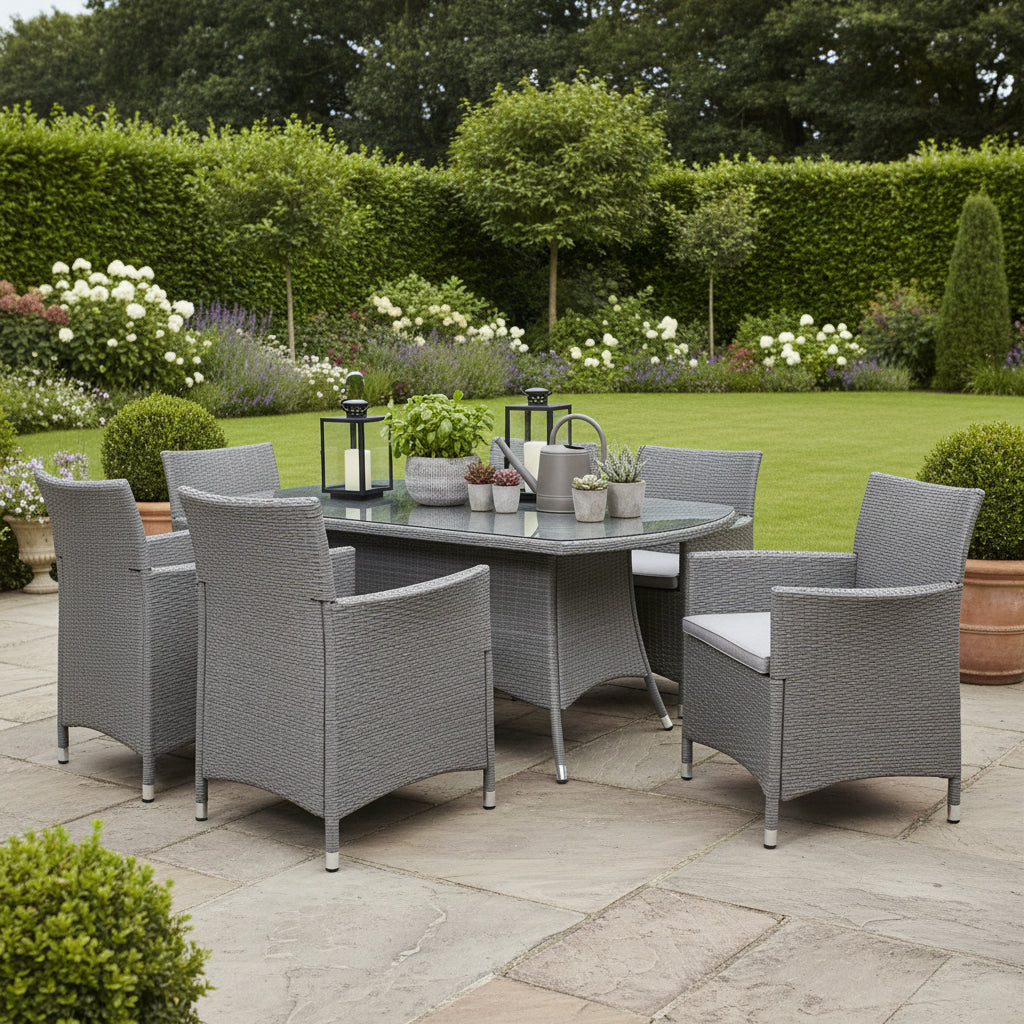 Vada 150cm 6 Seat Rattan Rectangular Dining Set - Grey