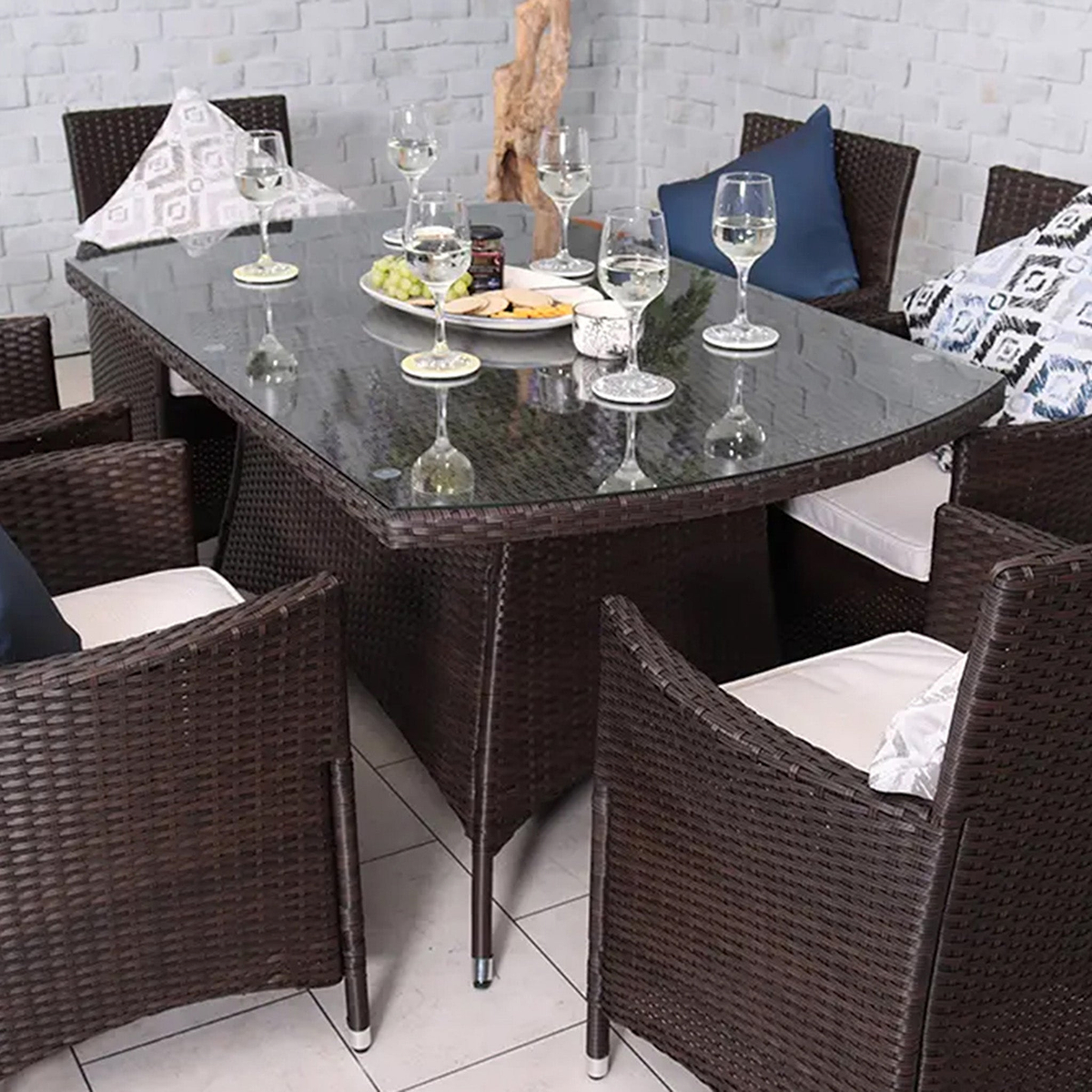 Vada 150cm 6 Seat Rattan Rectangular Dining Set - Brown